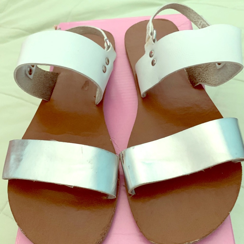 white and silver sandals